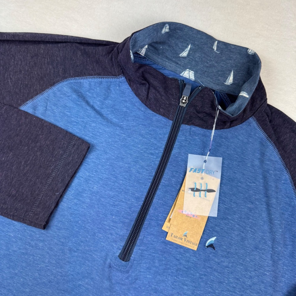 Tailor‎ Vintage XXL Quarter Zip Pullover Blue Navy Raglan Fast-Dry Sailboat